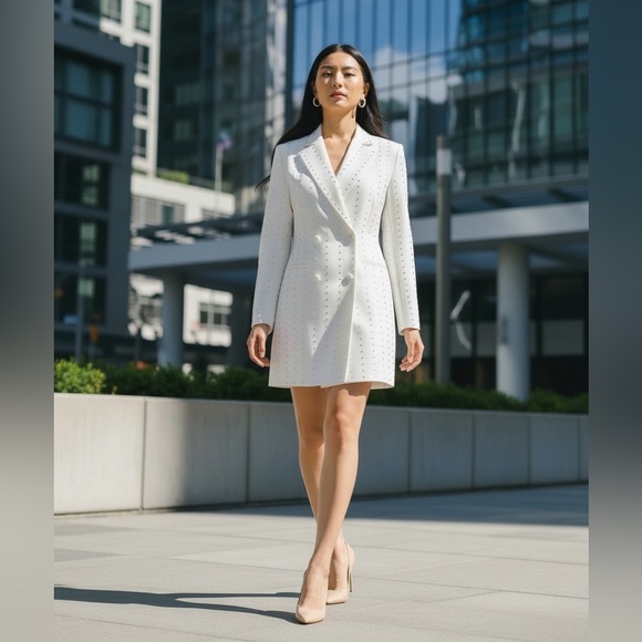 Lucy Paris White Embellished Blazer Dress Bridal Engagement Cocktail S - Picture 2 of 13